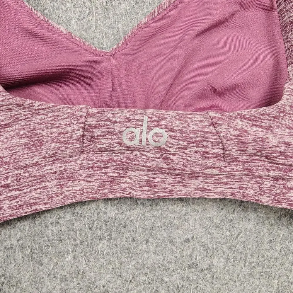 Alo Yoga Sports Bra Womens XS Pink Spaghetti Strap V-Neck Lightly Lined